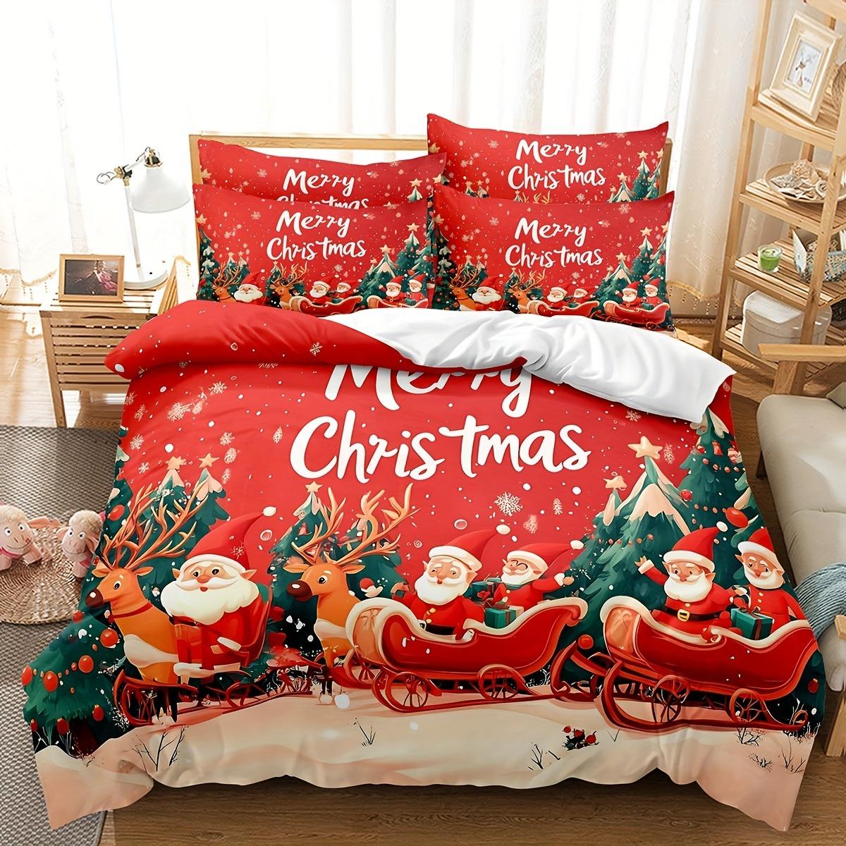 

MERRY Christmas Bedding Set 3D Printed Duvet Cover Set Soft Single Double Size Bed Set Christmas Home Decorations Eu Single 135x200cm
