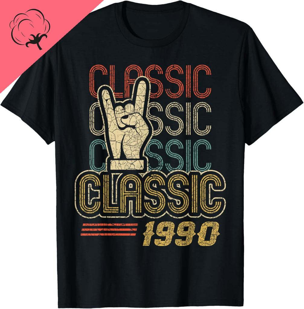 Rock Music Retro Classic 1990 Birthday Gift Old Print On DeUnisexd Cotton Custom Printed Graphic T Shirts Camiseta Hombre