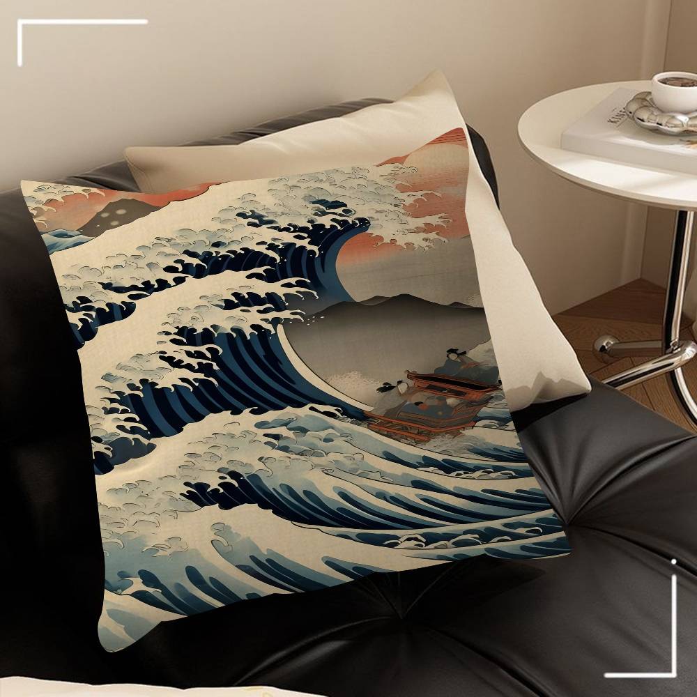Vintage Ukiyoe The Great Wave Off Kanagawa Pillowcase Toon Gift Cushion Cover Bedroom Home Sofa Chair Seat Decor Pillow Case