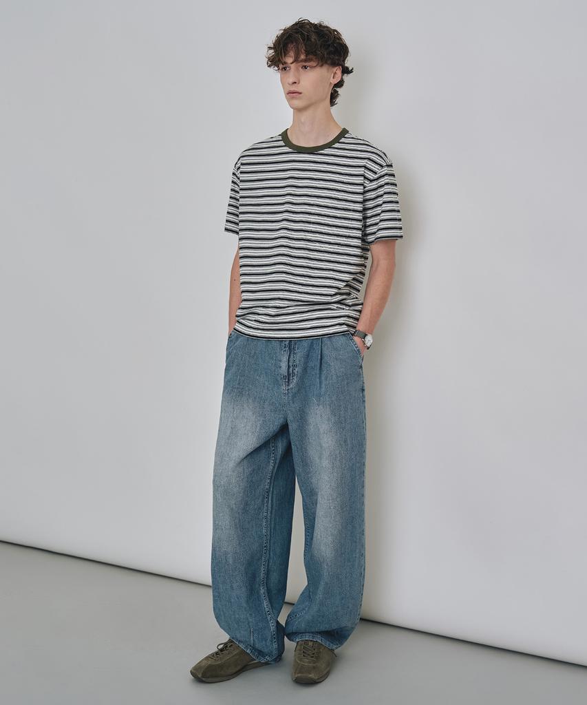 COSTUME O’CLOCK Striped Semi-Crop Short Sleeve T-Shirt 2 Colors Coosts263