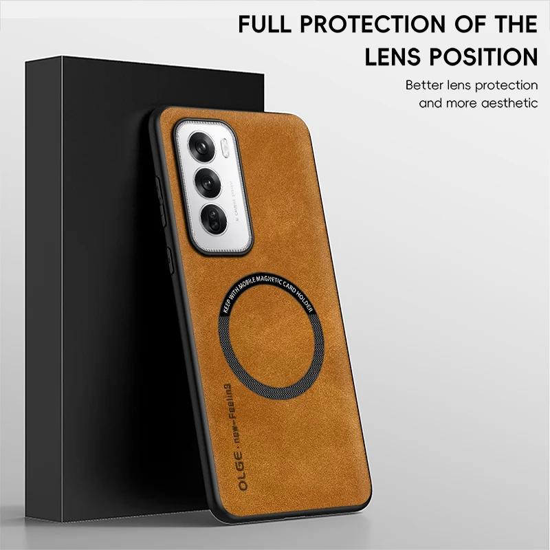 For OPPO Reno 12 12 Pro Fine Hole Sheepskin Magnetic TPU Soft Edge Anti-Drop Anti Fingerprint Phone Case