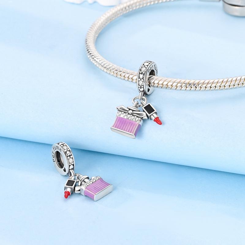 Charm Bead Charms Copper Pink Perfume Bottle Lipstick Pendants Compatible With Plata Authentic Bracelets Women Jewellery Making Gifts