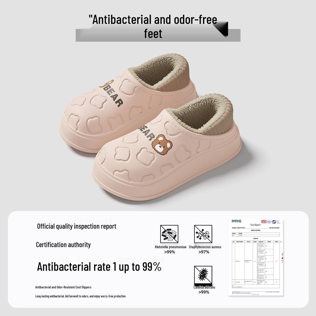 Women's Closed-Heel Waterproof Cotton Slippers - Non-Slip, Warm, Thick-Soled for Indoor Use, Autumn & Winter