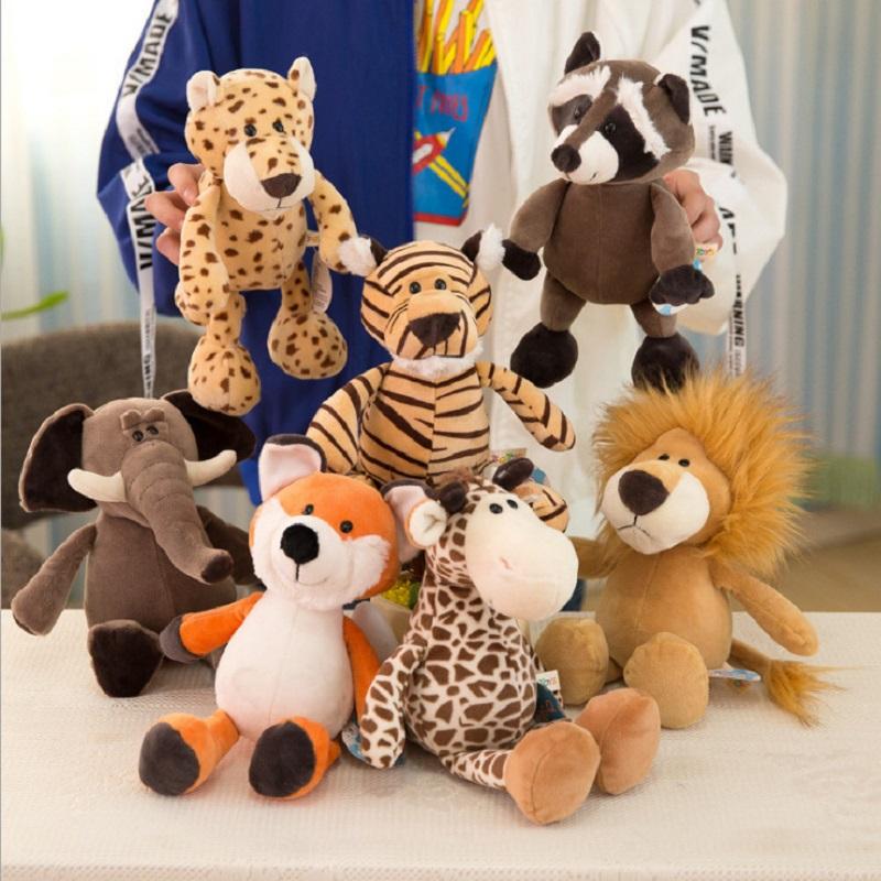Stuffed Plush Animals Toys Soft Dolls Jungle Lion Elephant Tiger Dog Fox Monkey Deer Children Gift Kawaii Baby Kids Hobbie Toys