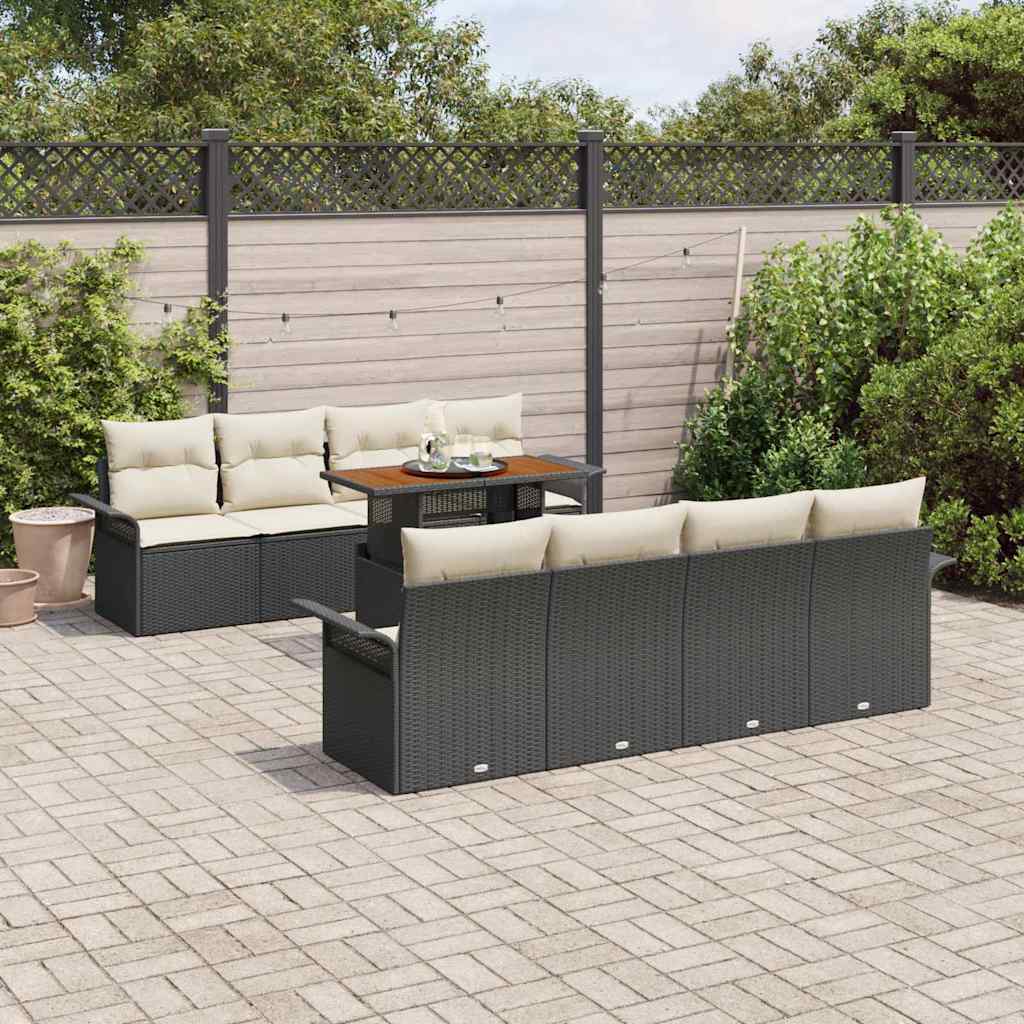 Garden Sofa Set with Cushions 7 pcs Black and Cream Poly Rattan