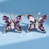 Simple Female Purple Crystal Stone Silver Color Stud Earrings Cute Bridal Butterfly Weddings Jewelry For Women