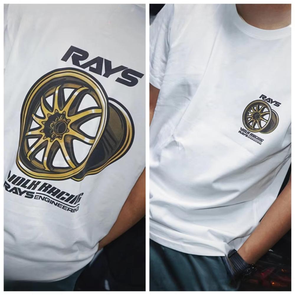 Fashion New Japanese Modified Car RAYS Wheel Hub Pattern Printed Summer Cotton Shortsleeved Tshirt for Both Unisex and Women
