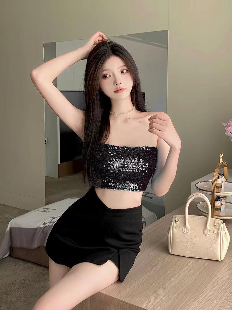 Off-Shoulder Sequined Backless Strapless Women's Summer Vest Top