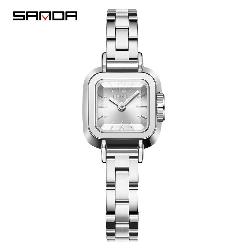 Sanda Women's Light Luxury Square Quartz Watch: Fashionable, Waterproof, Simple Leather Strap.