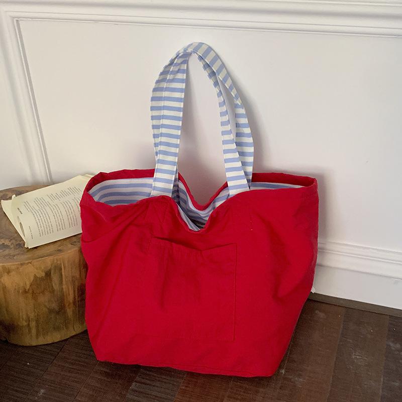 Striped Double-sided Shoulder Bag, Color-matched Tote Bag, Lightweight Commuter Handbag Casually