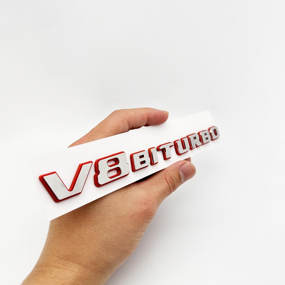 2Pcs New Color Blocking Letter V8 BITURBO Emblem Car Styling Fender Logo Sticker Chrome Black Red