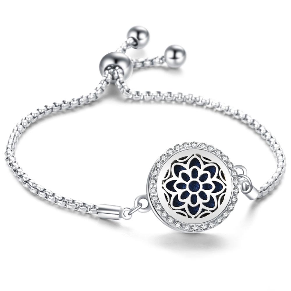 Crystal Rhinestone Aromatherapy Tree of Life Bracelet - Adjustable Titanium Steel with Essential Oil Compartment.
