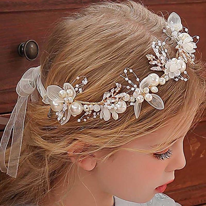 1Pc Children's Floral Pearl Hair Accessory,party Dress,wedding Flower Girl,elegant Dreamy Design,exquisite and Safe Materials
