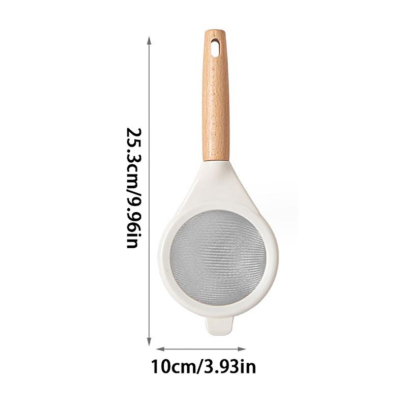Wooden Handle Sieve Stainless Steel Fine Mesh Flour Sifter Colander Sugar Cocoa Matcha Powder Flour Colander Hand-Held