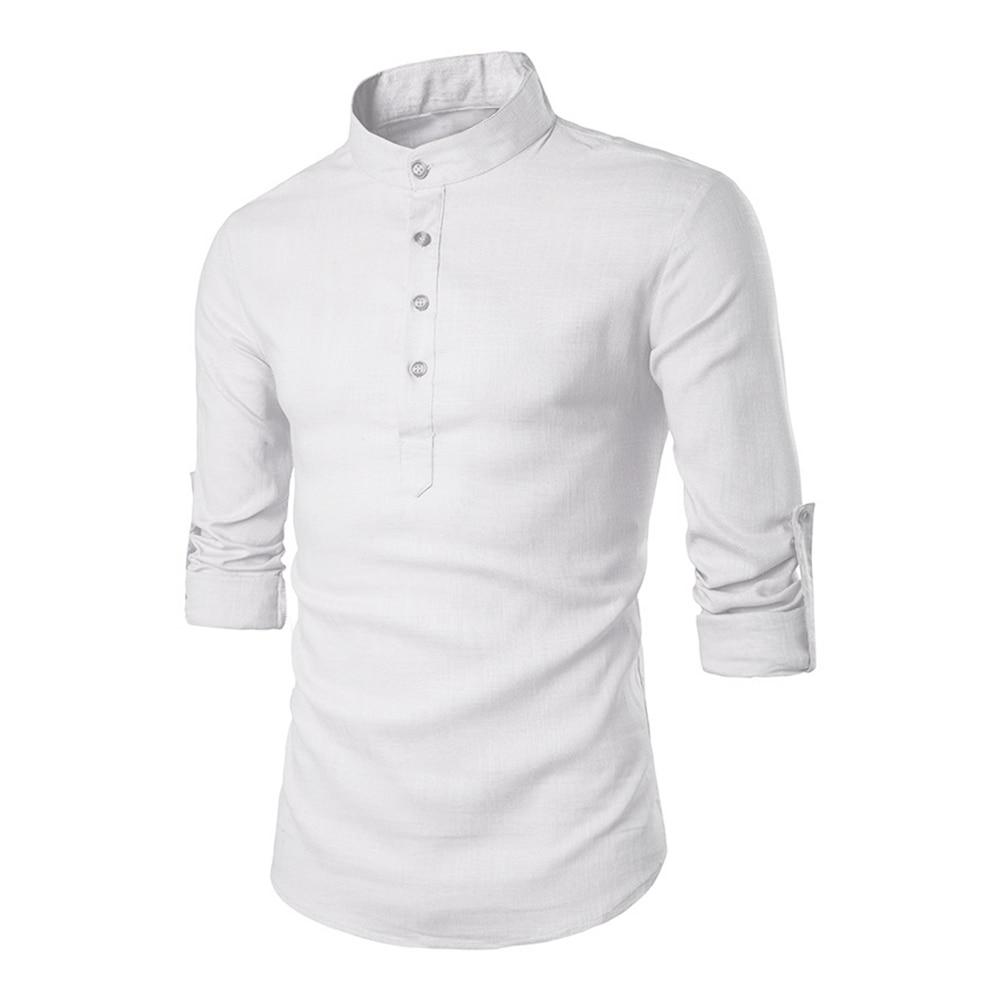 New Men's Casual Shirt Cotton and Linen Shirt Loose Top Long Sleeve T-shirt Spring and Autumn Casual Handsome Shirt