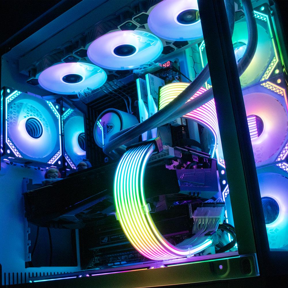 RGB Silicone Silver-Plated Extension Cable for Motherboards - 24p, 6+2p Neon Rainbow Luminous Wire