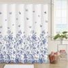 1 pièce Rideau de douche floral bleu et blanc Onellaty, Tissu polyester, Lavable en machine, Avec crochets, Convient pour la salle de bain