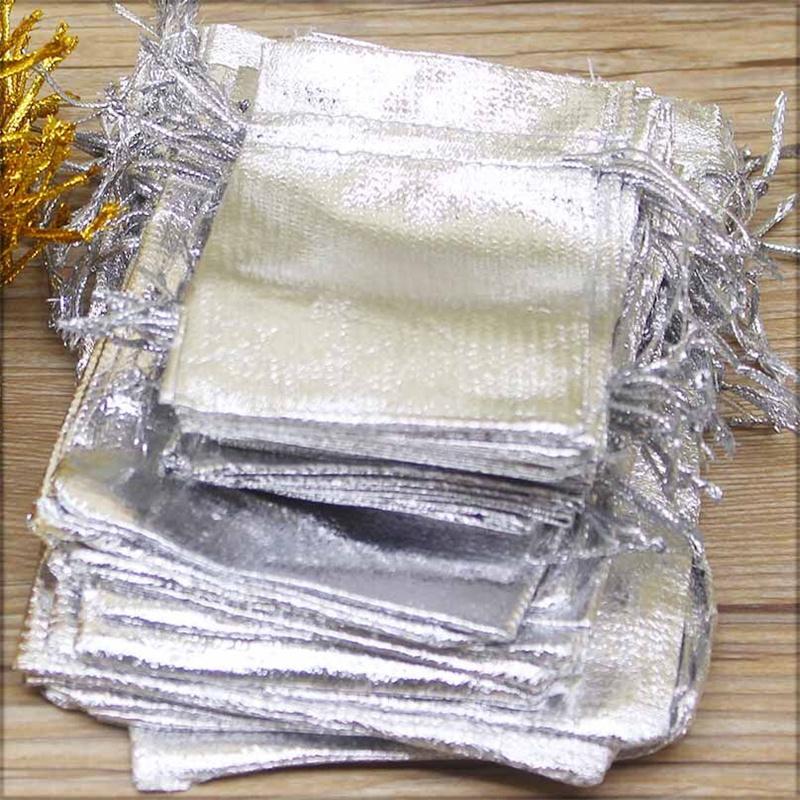 50 pieces of large-sized gold and silver special design necked bag for wedding gifts, candy jewelry, and jewelry bags