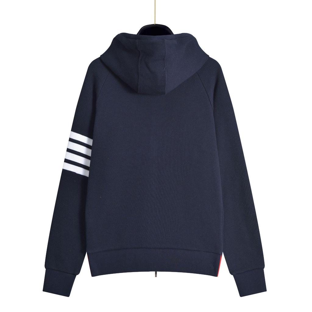 TB Unisex Four-Bar Waffle Knit Zip-Up Hoodie for Autumn/Winter