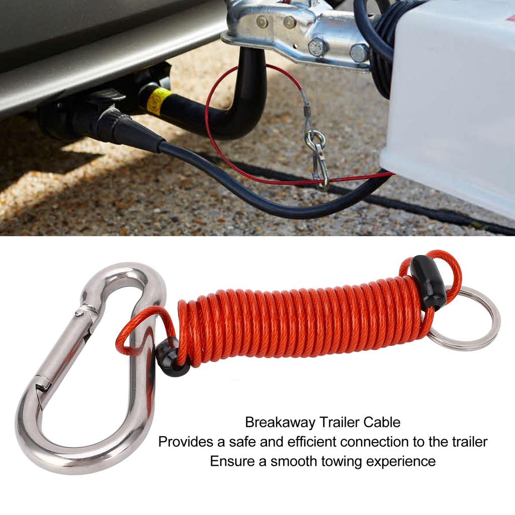 Breakaway Trailer Brake Cable 304 Stainless Steel Spring Towing Coiled Wire with 8x80mm Safety Hook for RV Emergency Red