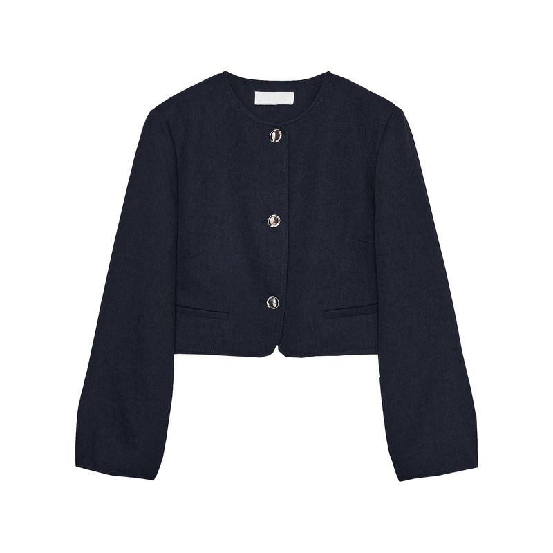 Zaprha 2025 Fall New Arrival Gold Button Strip Padded Shoulder Short round Neck Long Sleeve Suit Coat 8372280