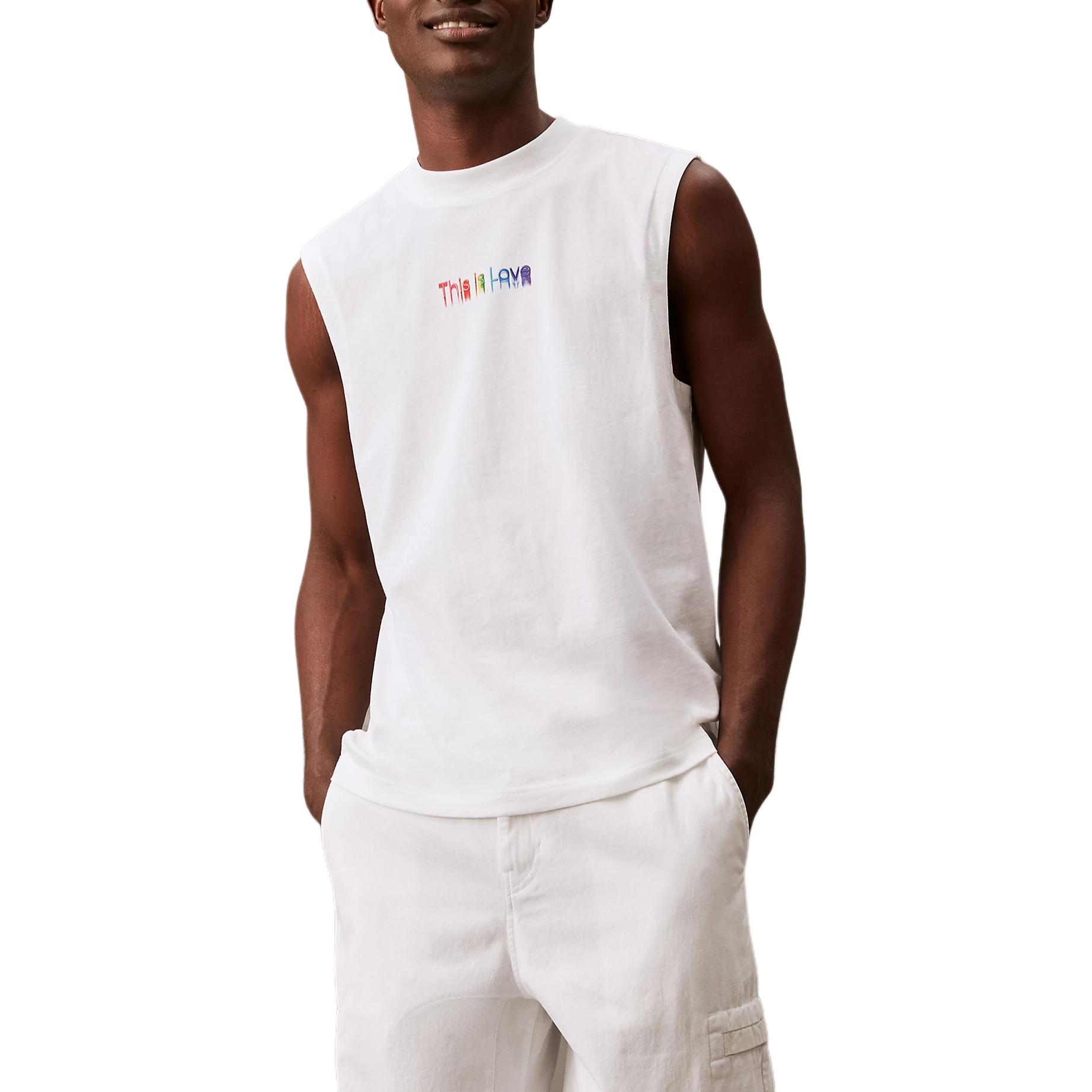 

Calvin Klein Gradient Letter Solid Color Loose Round Neck Sleeveless T-Shirt Men Tops Bright-White J30J325813-YAF XL