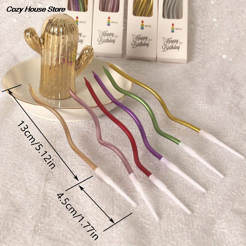 New 6Pcs/box Cake Candle Colorful Curved Spiral Cake Candle Long Multicolor Colored Curving Cake Candle Kids Birthday Decoration