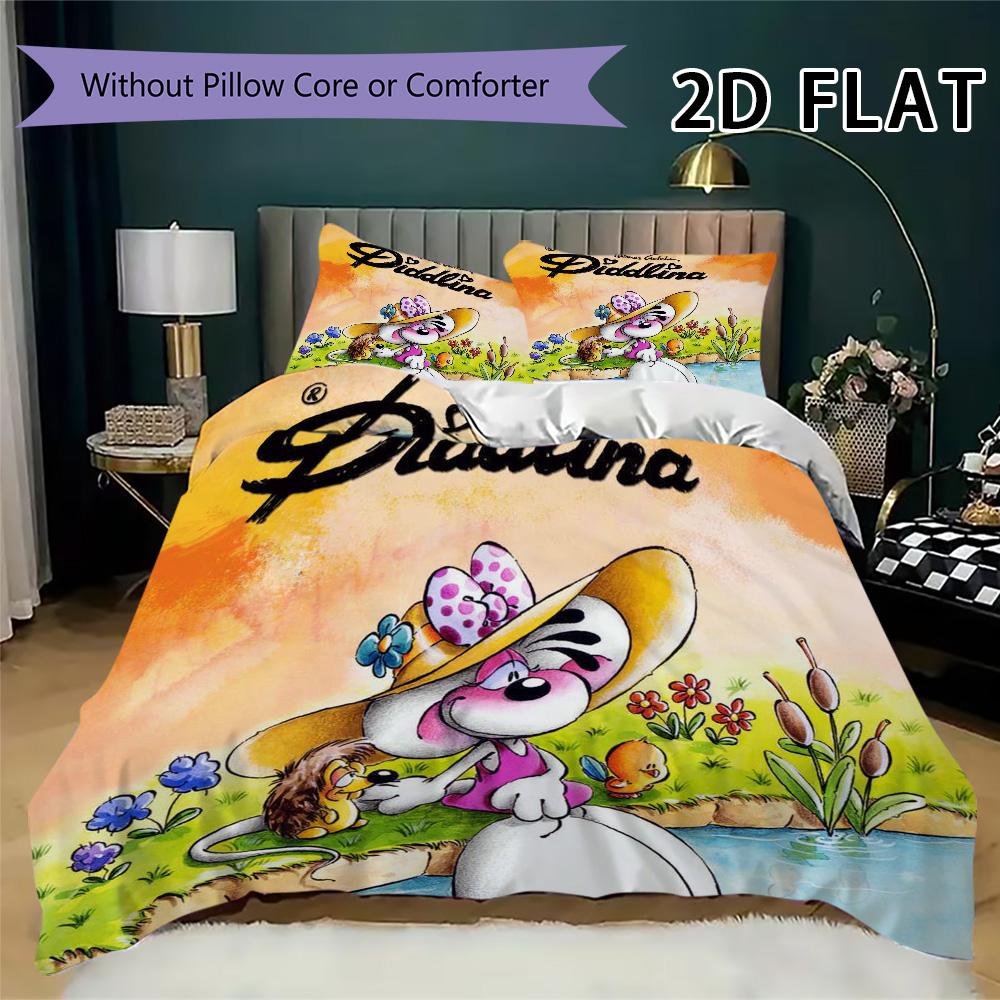 Diddl Pattern Bedding Uilt Set Uilt Cover Pillowcase Home Decoration Birthday Gift (1 * Duvet Cover + 2 * Pillowcase Without Core)