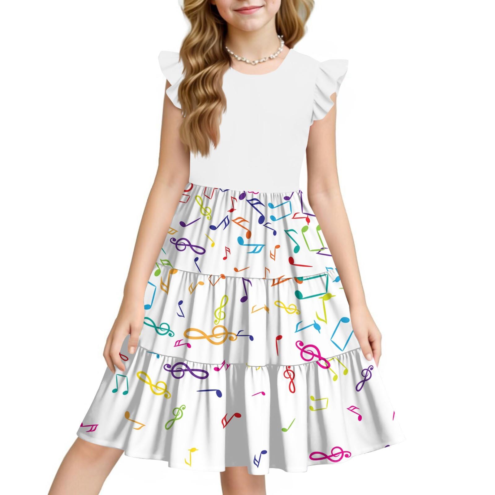 

Summer Children s Dress Girls Printed Flowers Casual Cute Round Neck Princess Dress 150 хакі