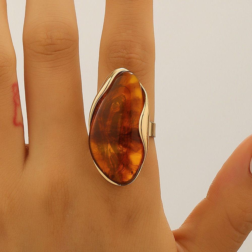 Stainless Steel Geometric Shape Rings Color Resin Vintage Finger Rings Women Earrings  Jewelry Gift