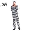Halloween Cosplay Apparel Prisoner Costume for Adult, Women Striped Mini Dress, Men Top with Cuffs Pants, Dress-Up Jail Inmate Uniform Hat &