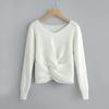 Women Long Sleeve Solid Color V-neck Sexy Cross Knotted Panel Sweater 