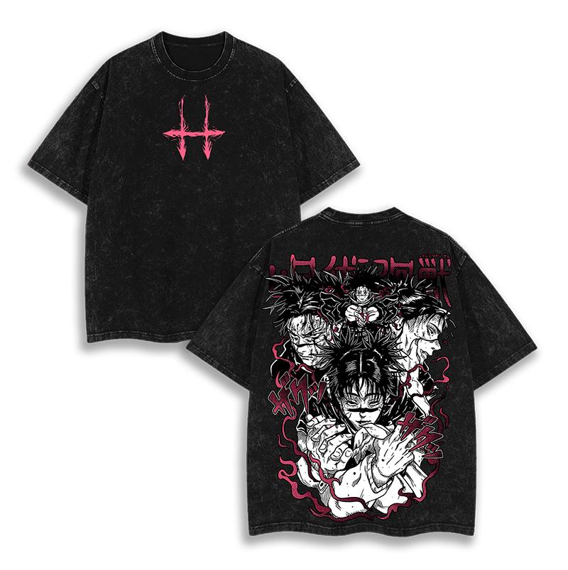 Japanese Anime Jujutsu Kaisen Print T-shirt Men Women Oversized Washed Streetwear Cotton High Quality Street Harajuku Clothing