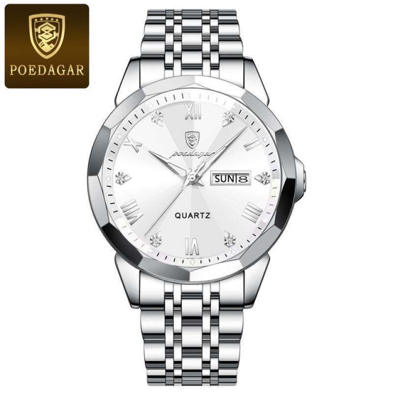 Luxury Men Wristwatch Business Waterproof Luminous Date Week Man Watch Stainless Steel Band Men's Quartz Watches Sports Clock