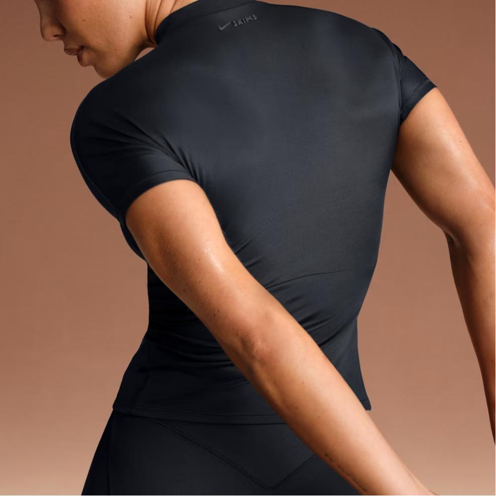 Nike SKIMS Shine Short Sleeve Mock Neck Top Obsidian Women Tops Black TP-TSH-2714-OBD