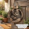 Retro 2D Flat Hanging Wooden Sign Round Magical Cat Welcome Sign Door Hanging Pendant WC Garden Decoration Restaurant