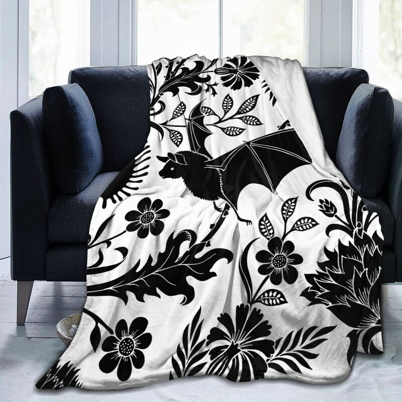 Halloween Bat Flower Throw Blanket Ultra Soft Cozy Warm Fleece Blankets Portable Lightweight Flannel Blanket for Bed Sofa