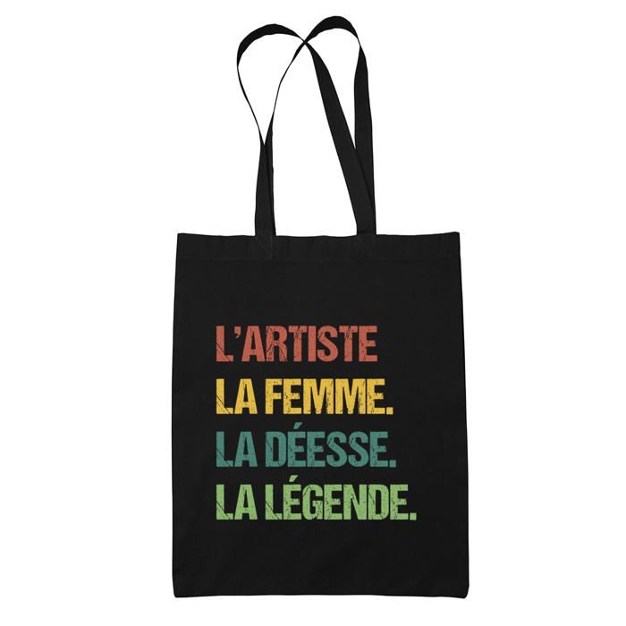Tote bag - PLANETEE - L'artiste Déesse Légende Vintage Noir - Coton - Imprimé en France - Grande contenance