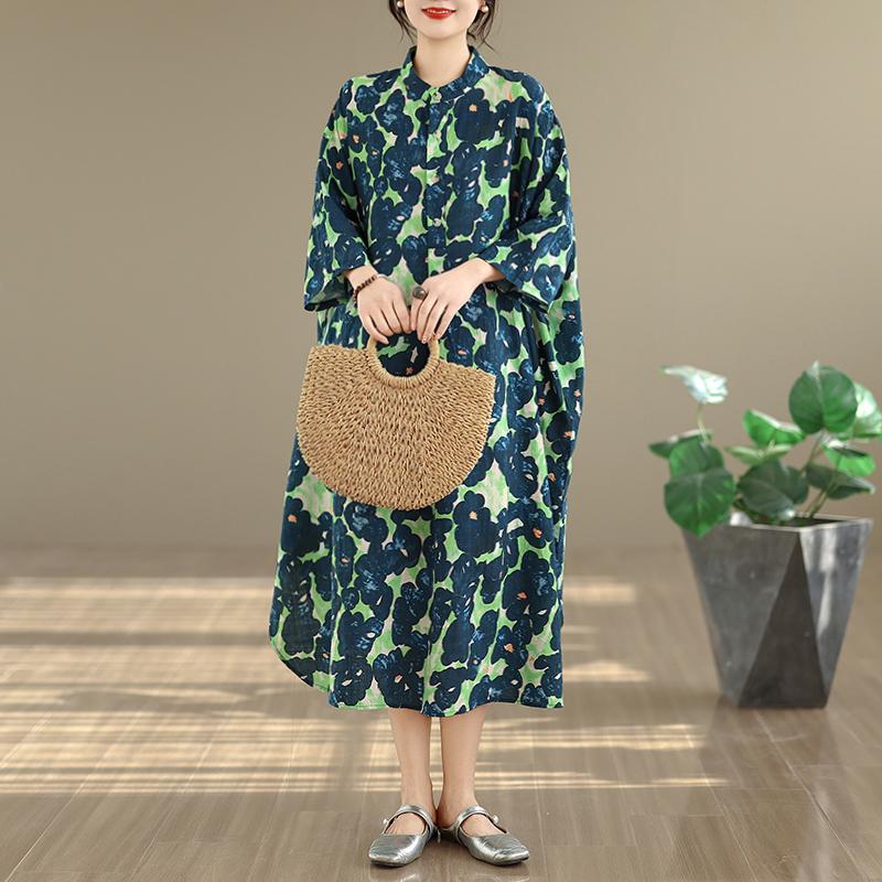 DIMANAF New 2026 Women Plus Size Spring Summer Beach Holiday Long Dress Lady Loose Oversize Maxi Floral Print Cotton Button