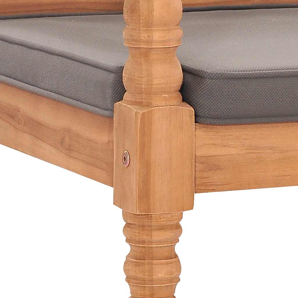 Batavia Bench with Dark Gray Cushion 120 cm Solid Teak Wood