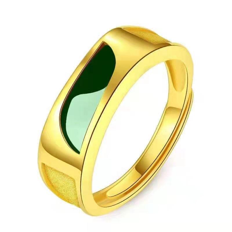 Unique Geometric Brass Rings With Gold Plating And Agate For Stylish Couples