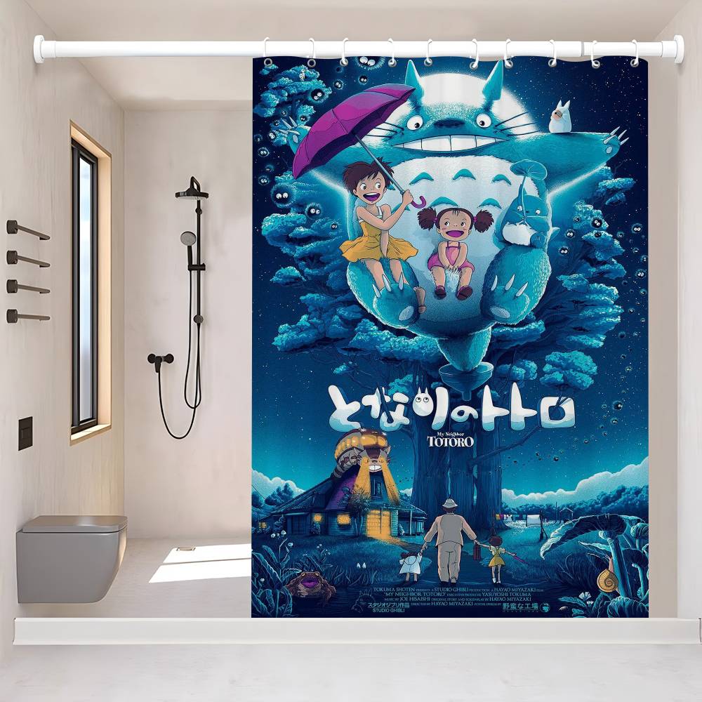 Kawaii T-Totoros Pattern Bathroom Shower Curtain Bathroom Partition Curtain Light Opaque Waterproof Material Bathroom