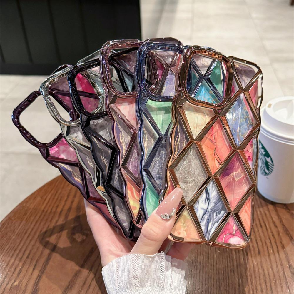 Electroplated Diamond Lattice Wave Case for iPhone 14 Pro Max - Elegant New Apple 15 Model
