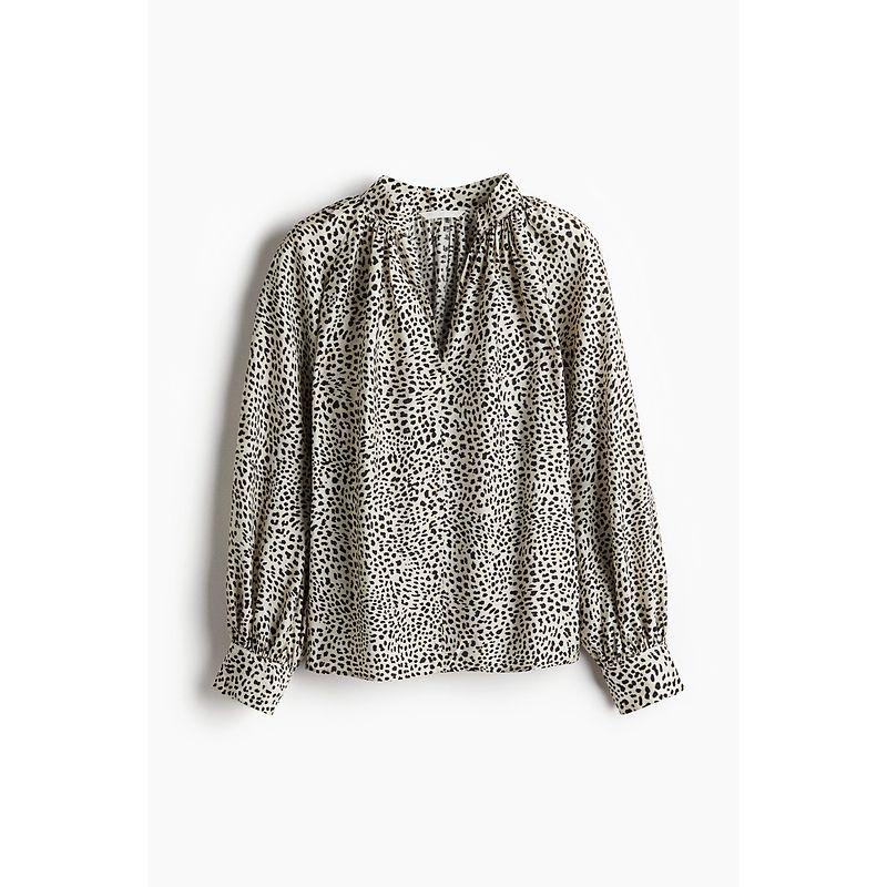 

HM Women s Fall V-neck Lantern Sleeve Large Profile Tops Shirt 1258814 Light beige/Leopard print 165/96