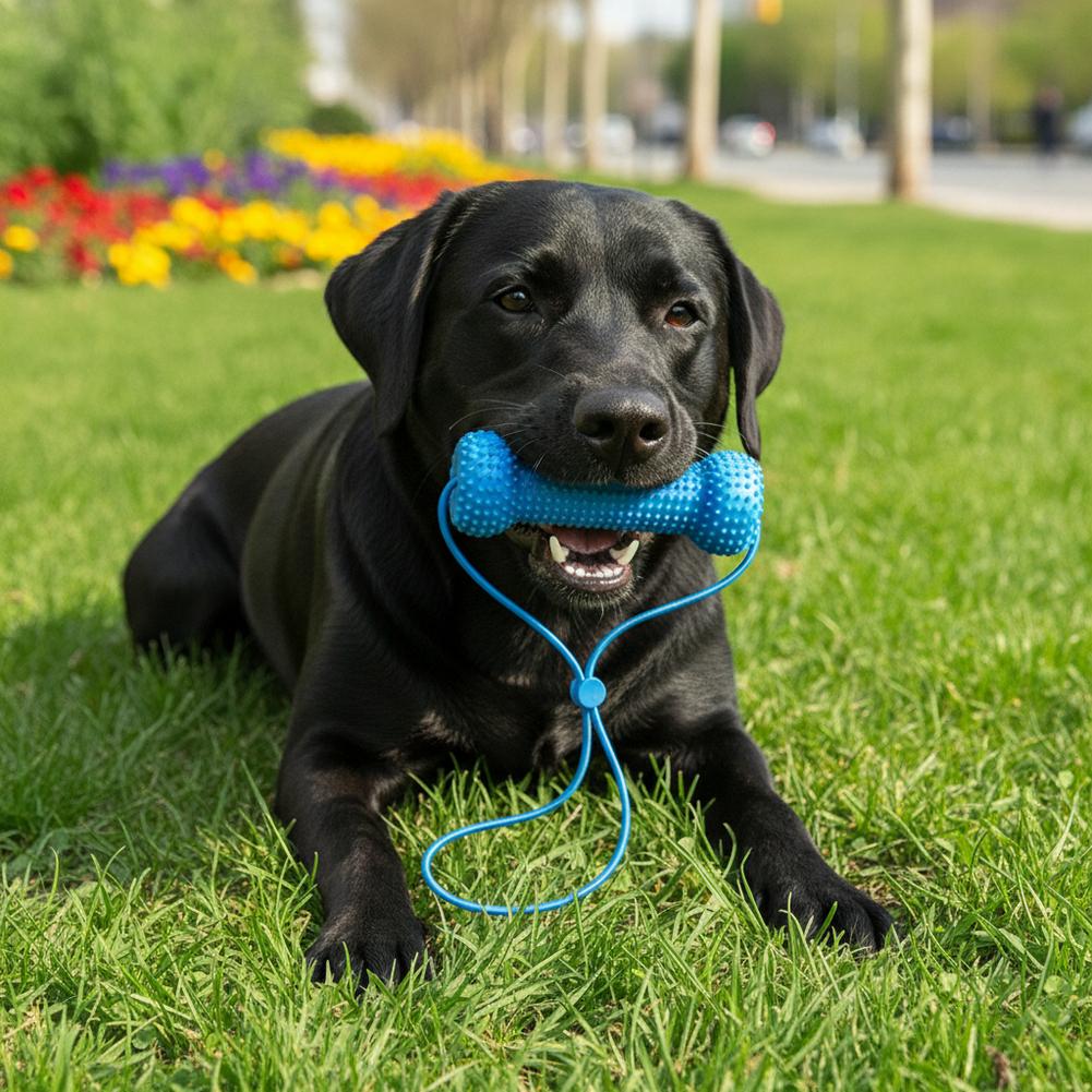 Hundezahnbürste Kauspielzeug mit interaktivem Zerrseil Gummiknochen Zahnpflege Spielzeug für Hunde Mahlen Outdoor Spielen