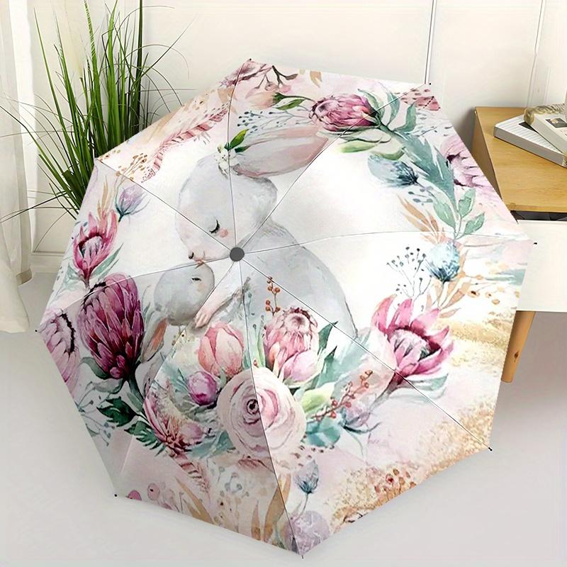 Elegant Bunny Design Automatic Folding Umbrella Compact Lightweight For Outdoor Adventurest63