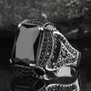 New Style Retro Thai Silver Imitation Black Agate Men's Ring, Personalized and Trendy Four-prong Zircon Men's Ring