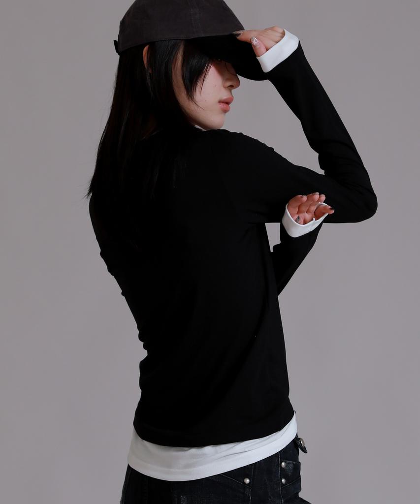 LIKE THE MOST Basic Line Layered T-Shirt_Black