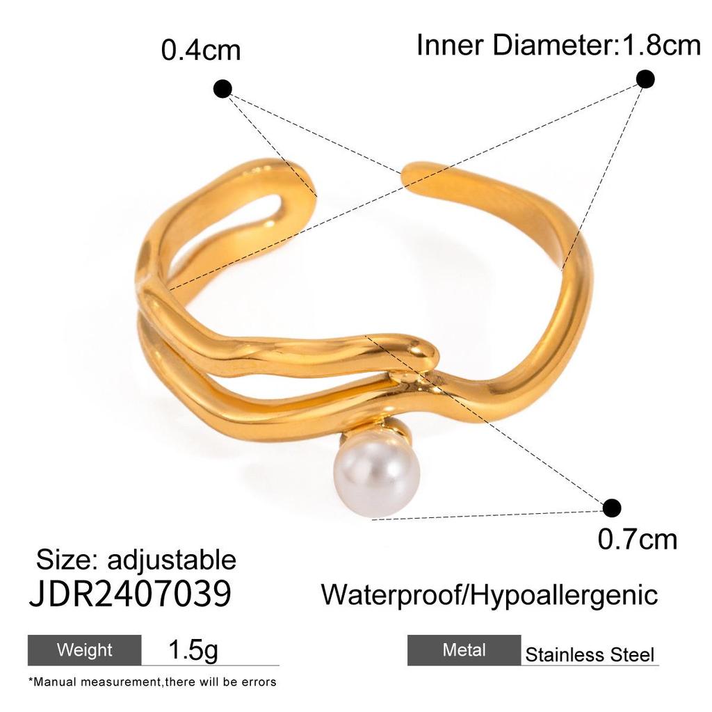 18k Gold Plated Retro Gemstone Ring - European & American Style Stainless Steel Jewelry for Women