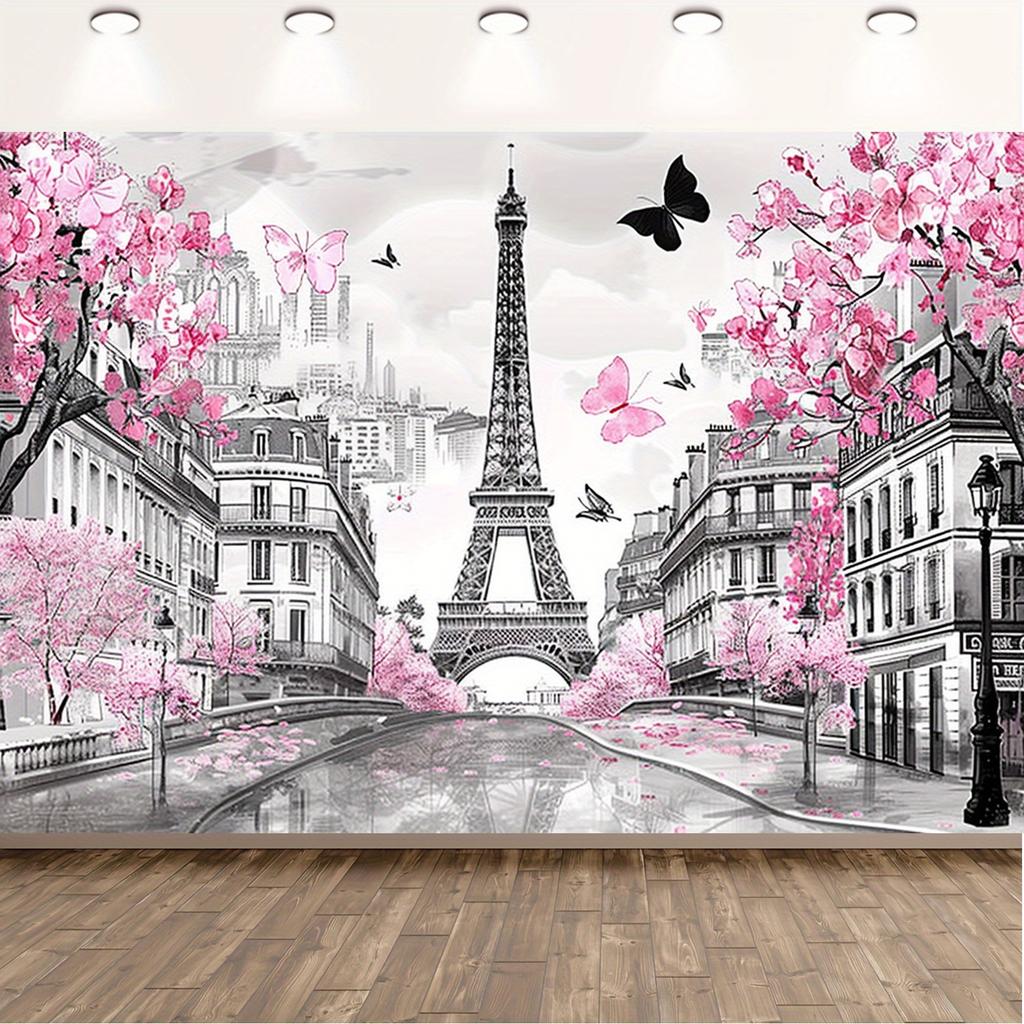 Paris Eiffel Tower Background Banner, Suitable for Housewarming, Anniversary and Various Parties